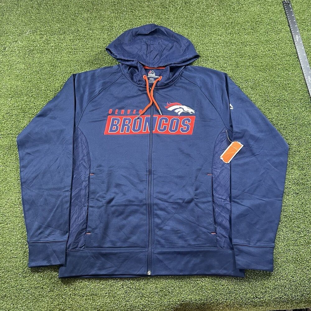 NEW Denver Broncos Full Zip Hoodie, Majestic NFL, Mens,Size M